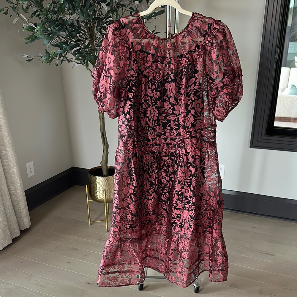 Red and Pink Puff Sleeve Midi Sundress